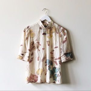 Theory floral feather print blouse
